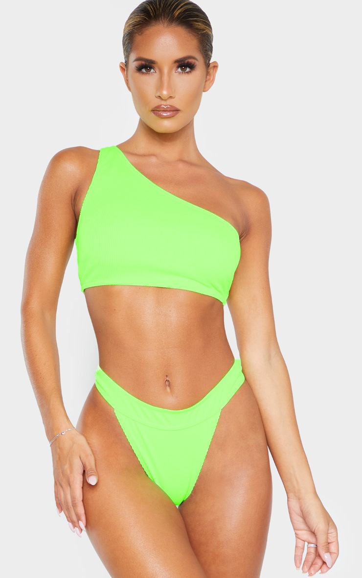 Lime Mix & Match Ribbed One Shoulder Elasticated Bikini Top