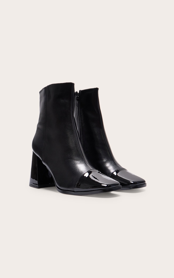 Black Square Toe Mid Flare Block Heels Ankle Boots image 2