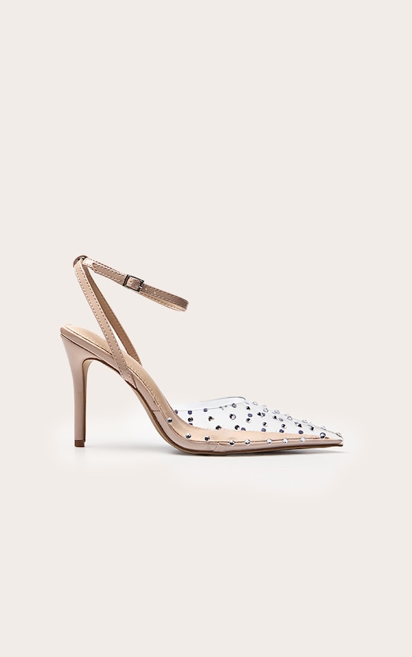 Nude Silver Hot Fix Perspex Court Heels