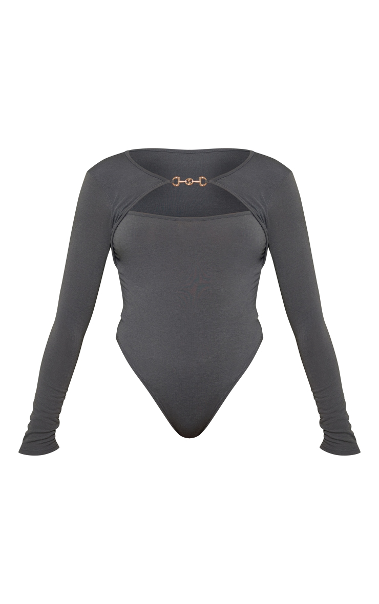 Charcoal Jersey Hardwear Cut Out Long Sleeve Bodysuit image 5