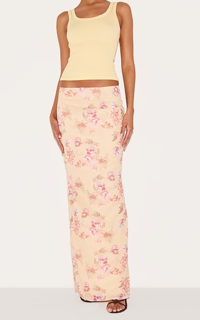 Lemon Floral Print Chiffon Maxi Skirt