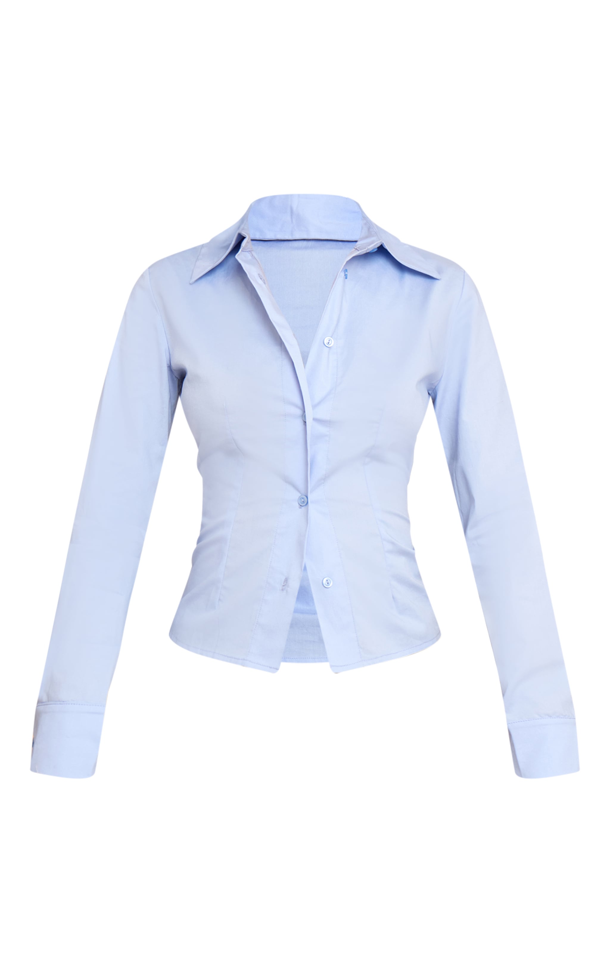 Sky Blue Fitted Long Sleeve Shirt image 5