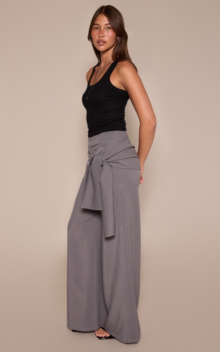 Charcoal Woven Scarf Overlay Wide Leg Pants image 2