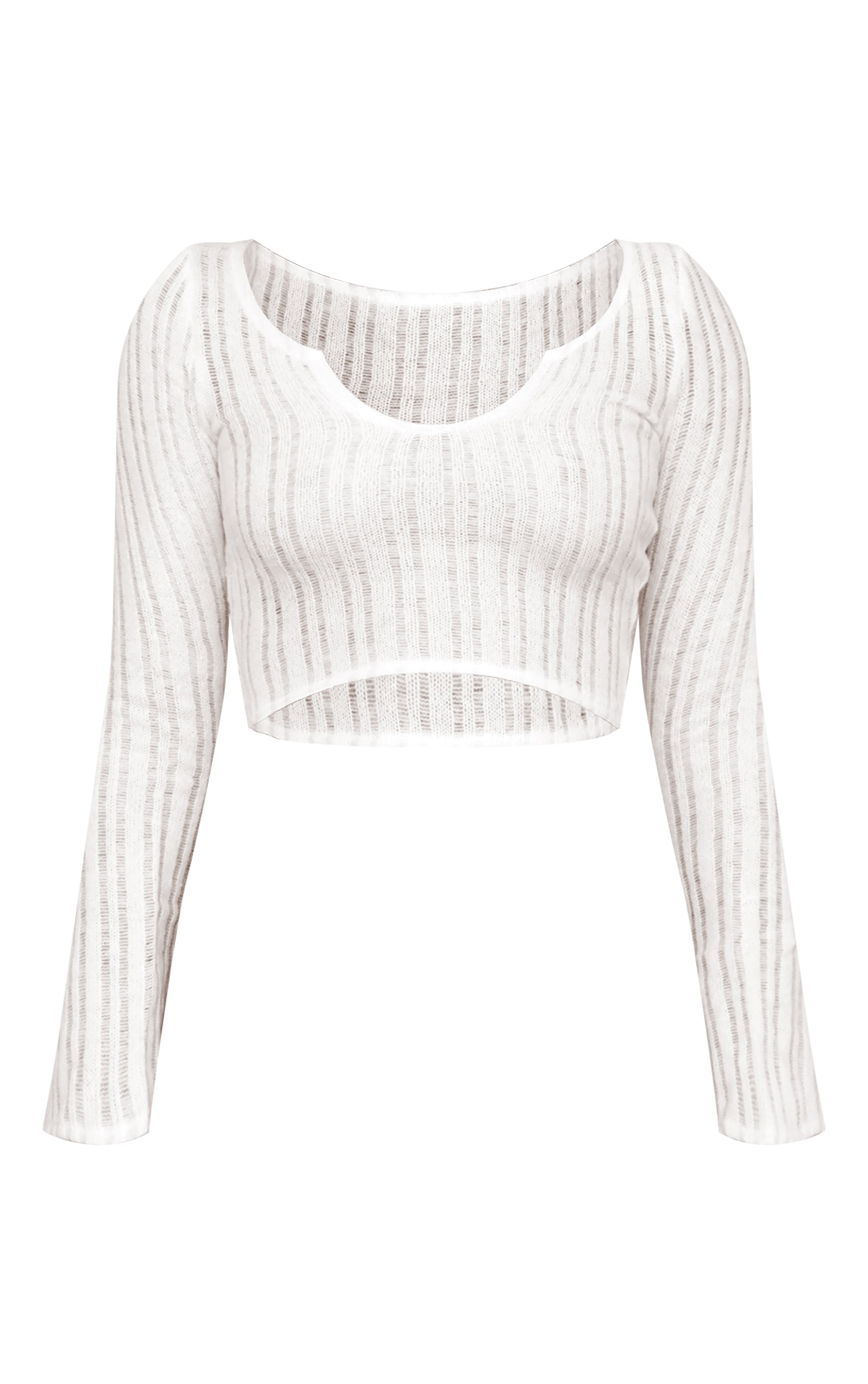 Top en maille tricot texturée gris pierre à manches évasées et col à encoche image 5