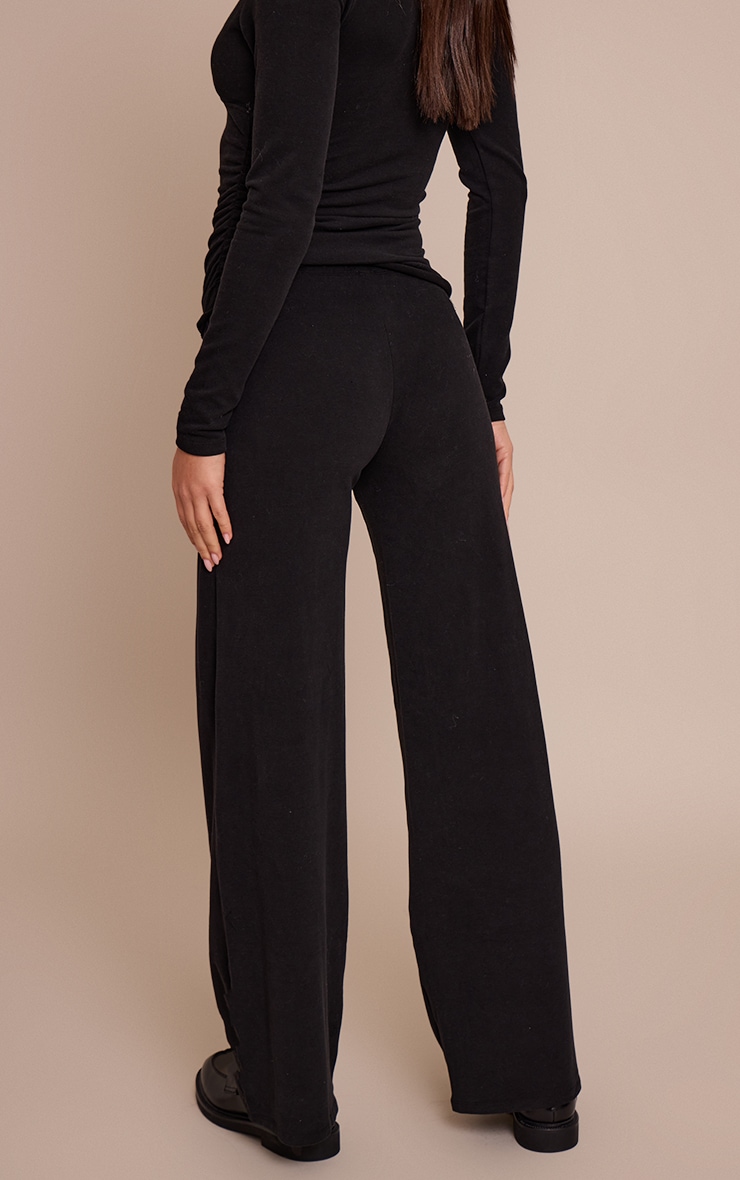 Pantalon décontracté droit en coton doux noir à taille basse image 3