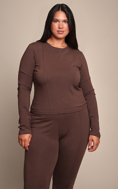 Plus Chocolate Cotton Seam Detail Long Sleeve Top