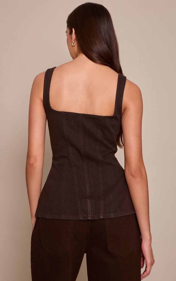 Chocolate Seam Detail Zip Through Denim Corset image 2