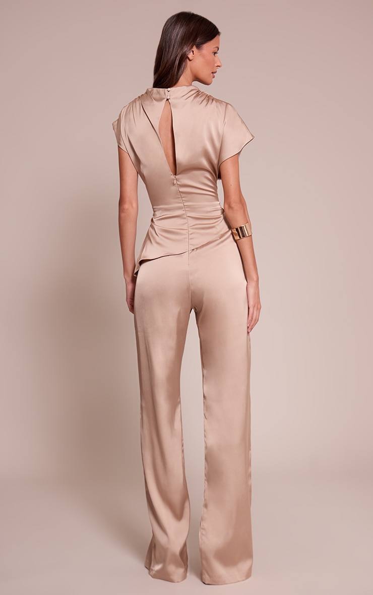 Champagne Satin Cap Sleeve Straight Leg Jumpsuit image 2