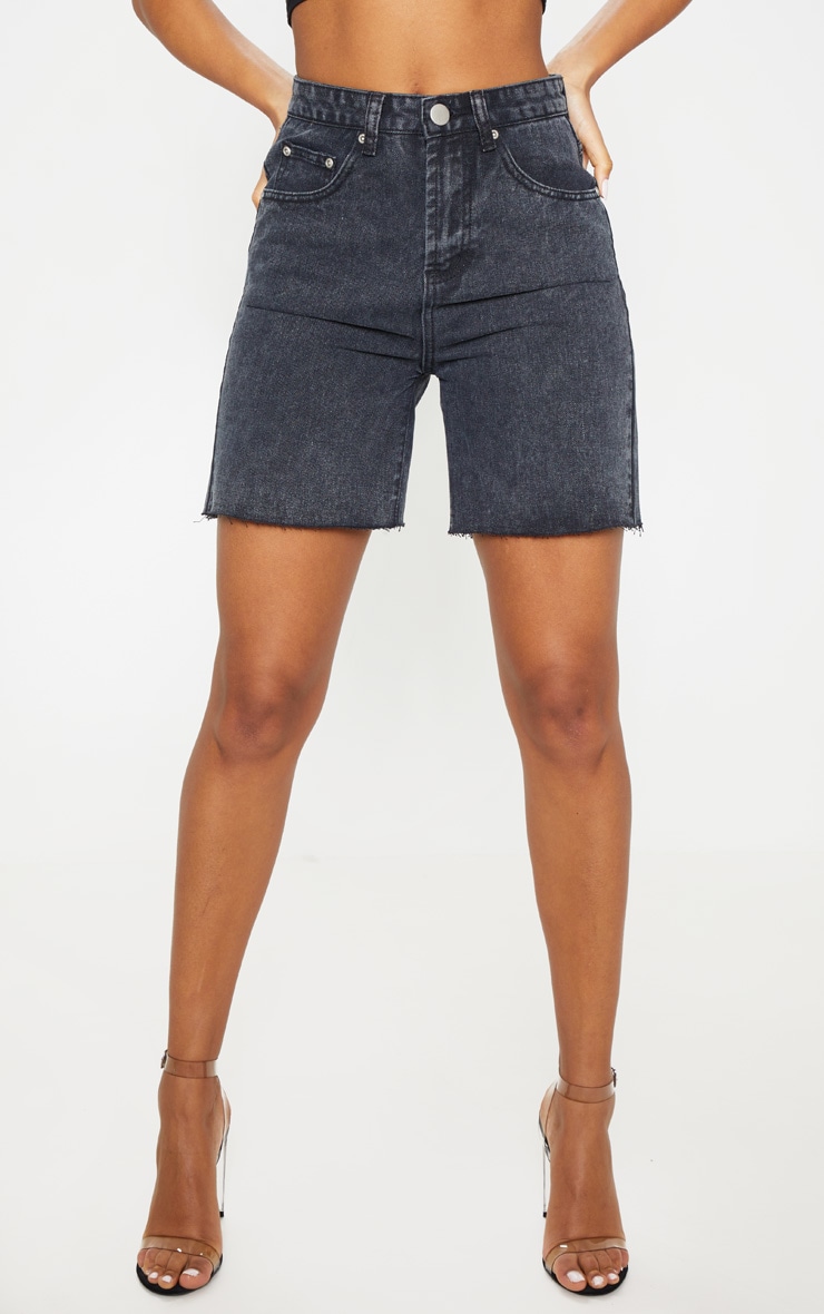 Washed Black Raw Hem Mom Shorts image 2