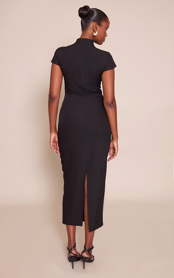 Robe mi-longue tissée noire à manches courtes image 2