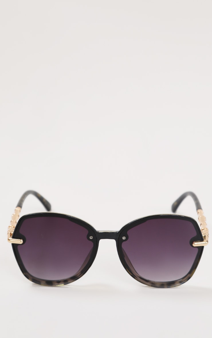 Lunettes de soleil à verres dégradés noirs et branches à détail effet bambou