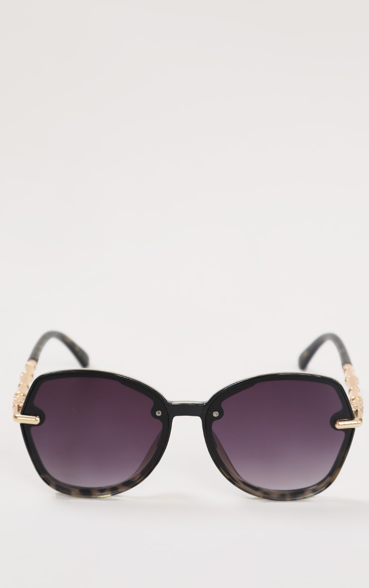 Black Faded Lense Bamboo Side Detail Sunglasses