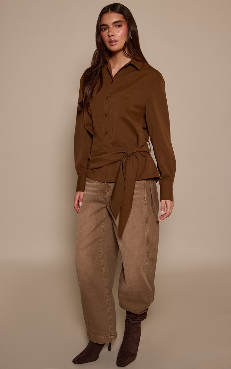 Brown Oversized Wrap Waist Shirt image 3