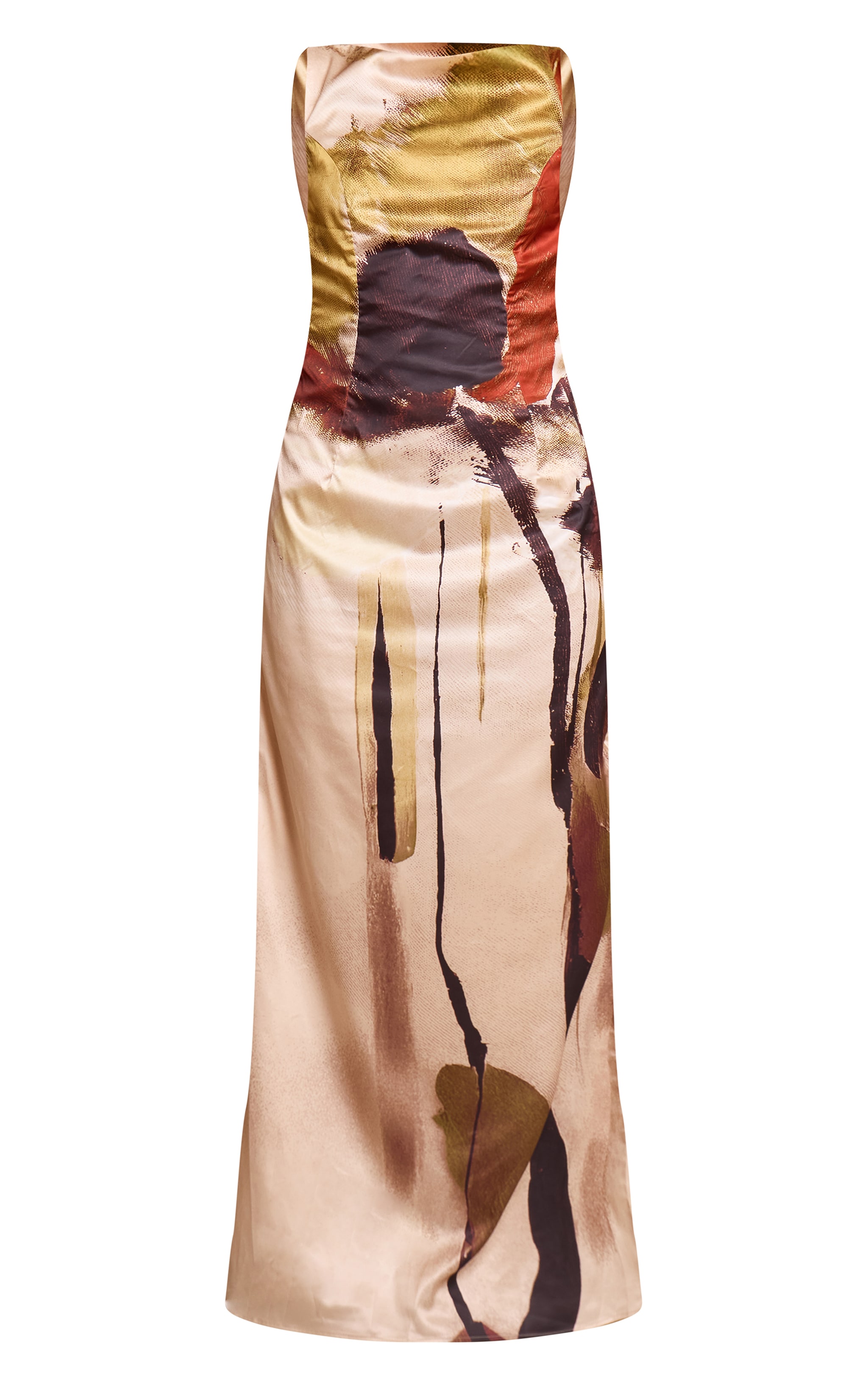 Cream Floral Printed Satin Maxi Dress image 5