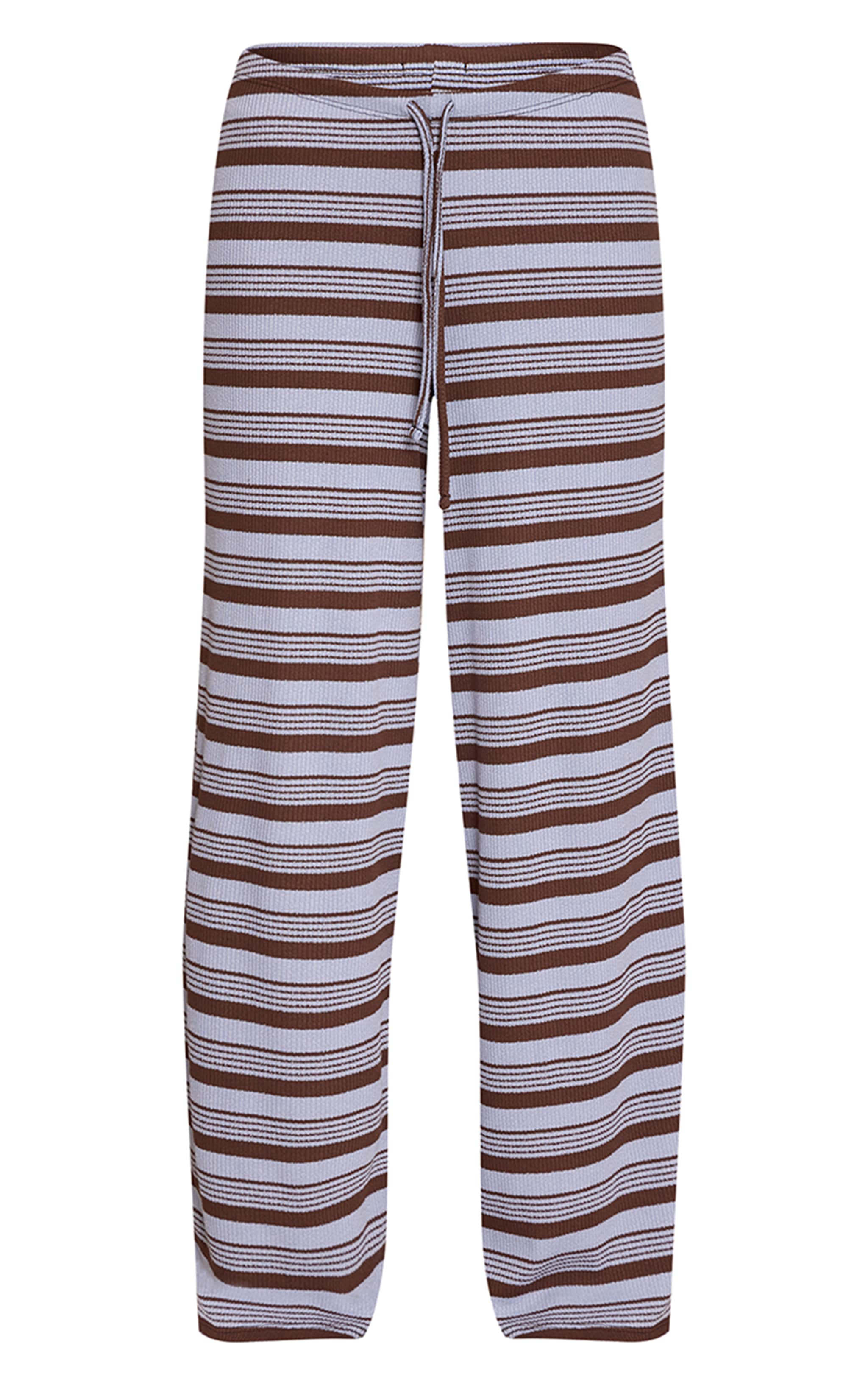 Blue Textured Stripe Drawstring Wide Leg Trouser image 5
