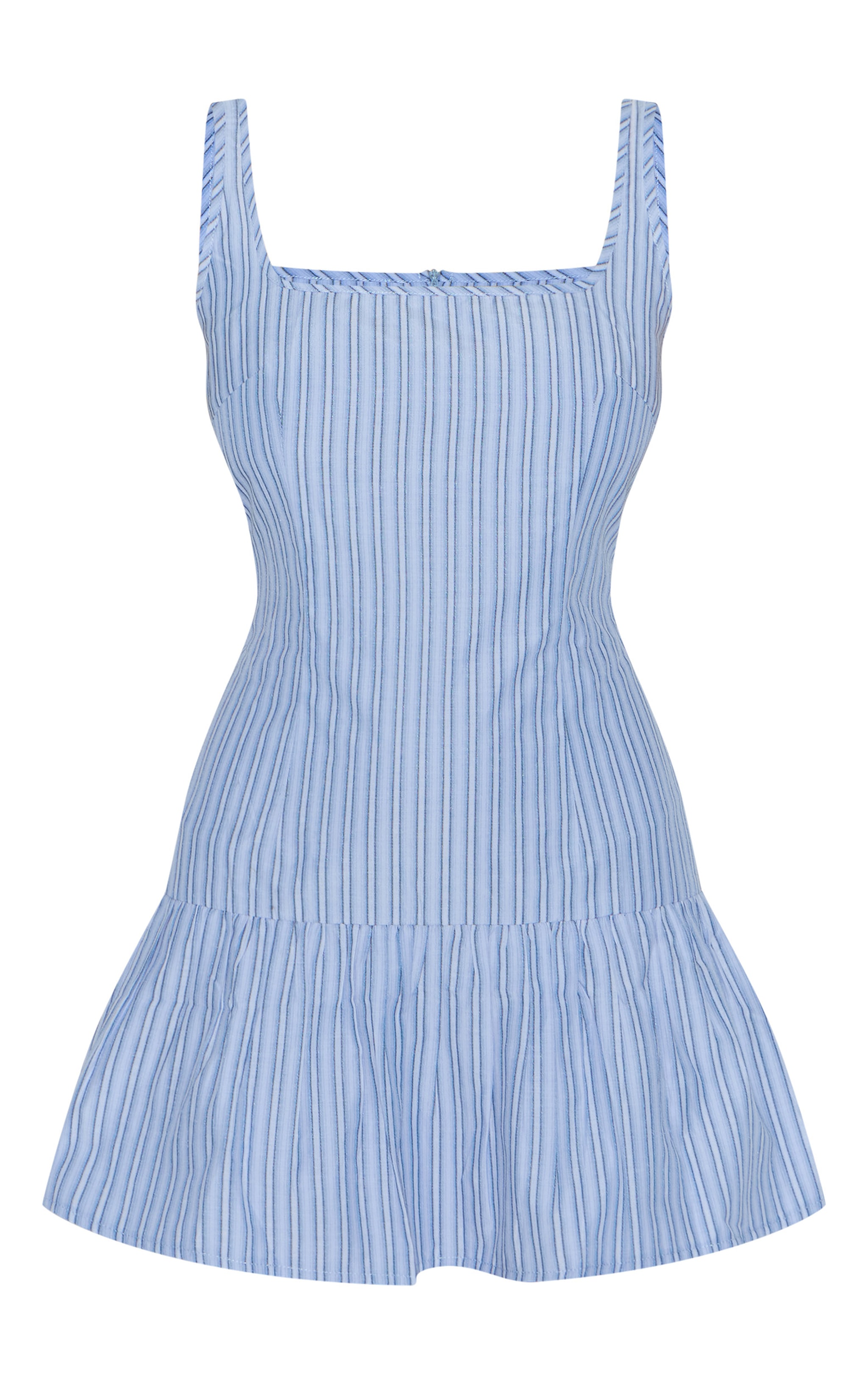 Blue Striped Sleeveless Straight Neck Shift Dress image 5