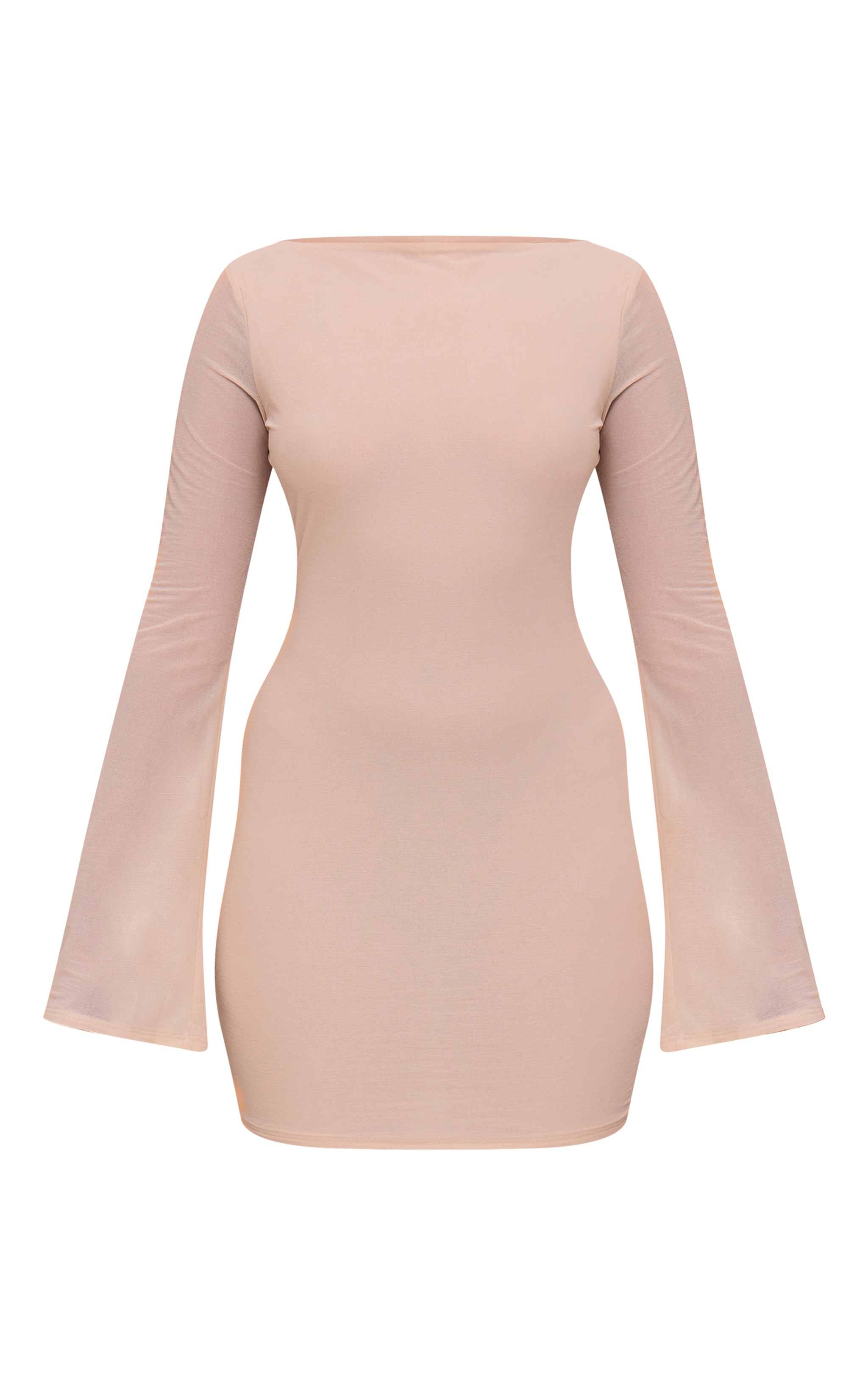 Camel Chiffon Boat Neck Long Sleeve Shift Dress image 5