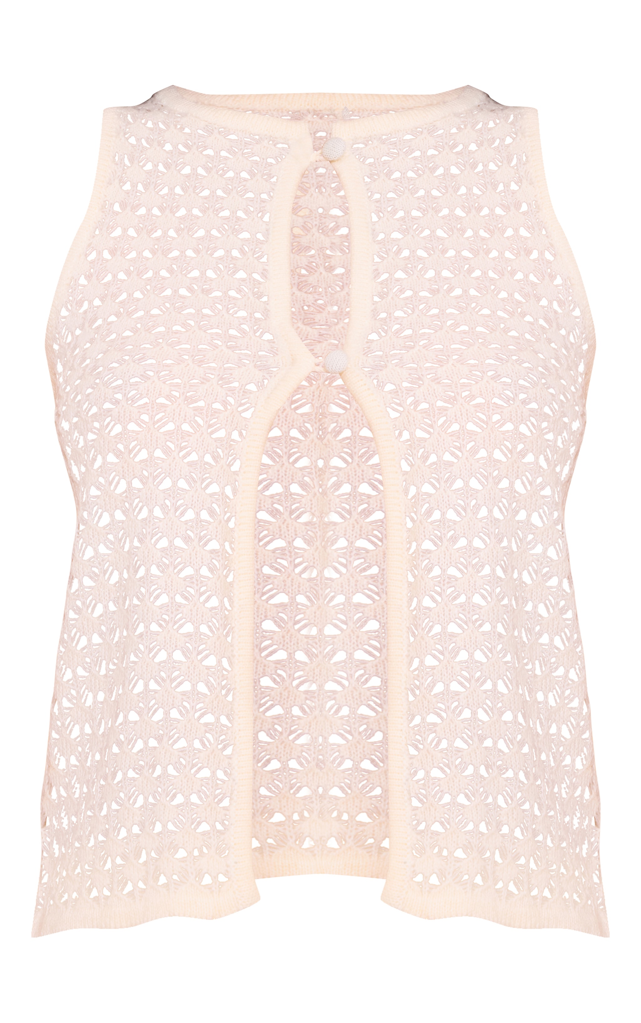 Écru maille tricot Cut Out Pearled Button Waistcoat Top image 5