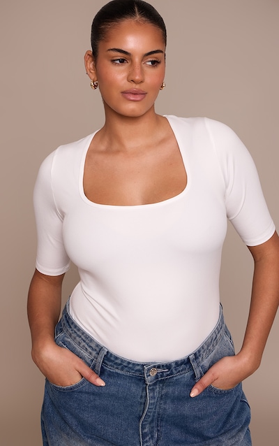 Plus White Sculpt Scoop Neck Bodysuit