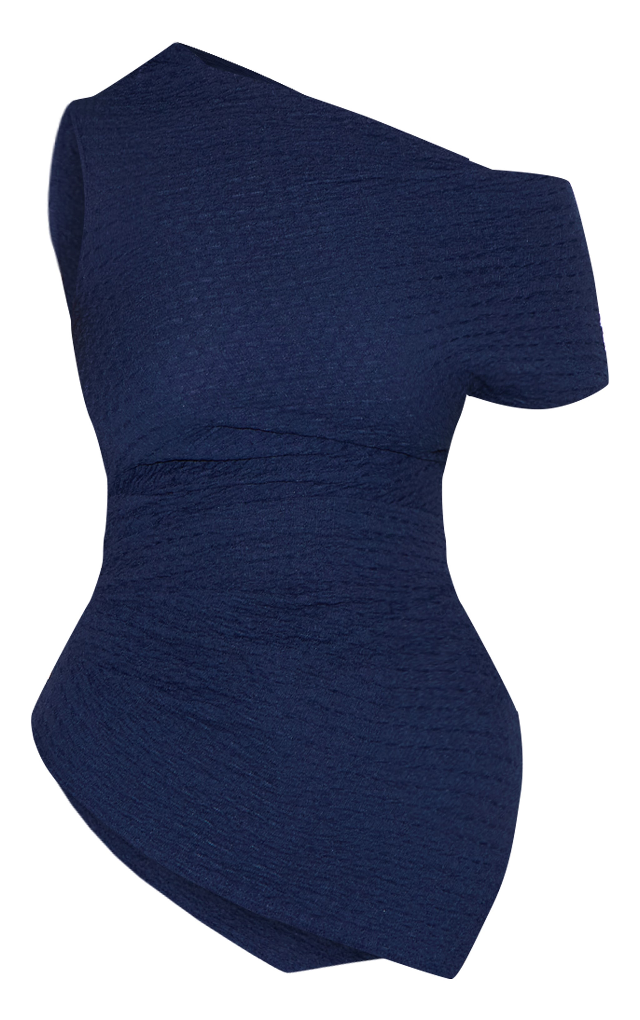 Navy Textured Ruched Asymmetric Long Top image 5