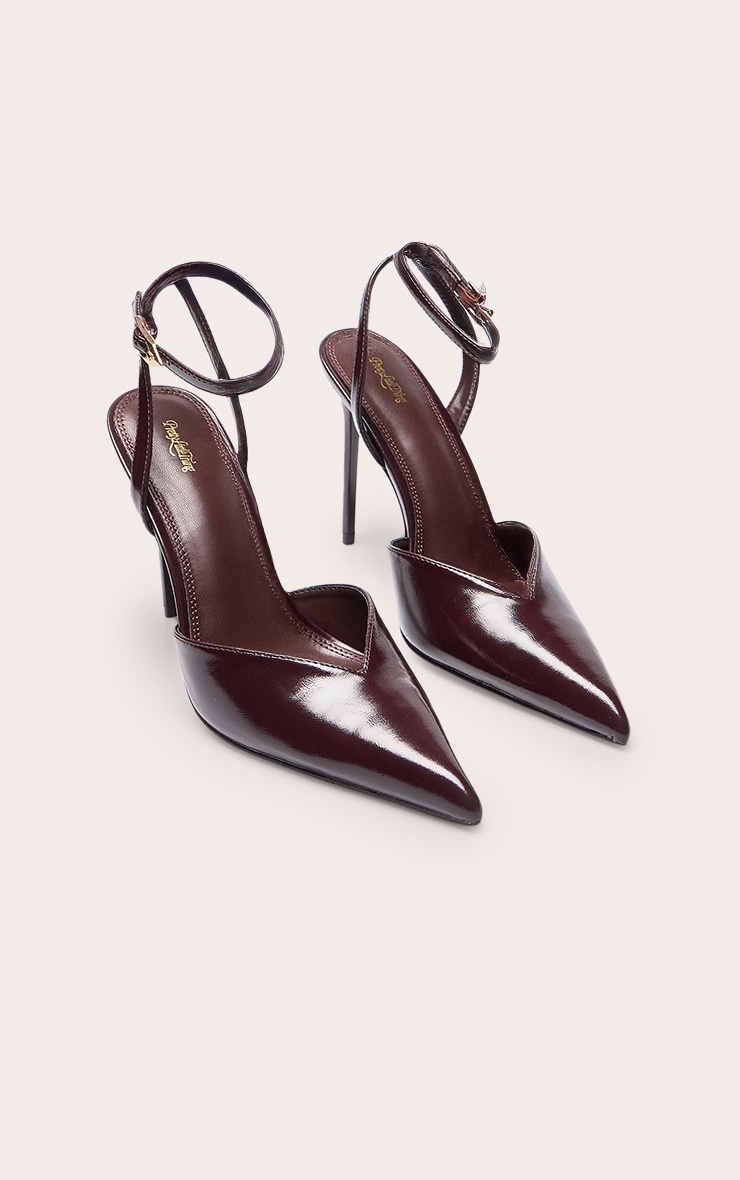 Chocolate Plum PU Patent V Cut Court Heels image 3