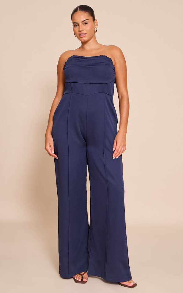 Plus Combinaison bustier bleu marine à col bénitier et poches