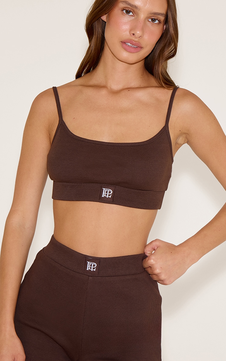 PrettyLittleThing Chocolate Sleep Rib Tonal Elastic Bralet image 1