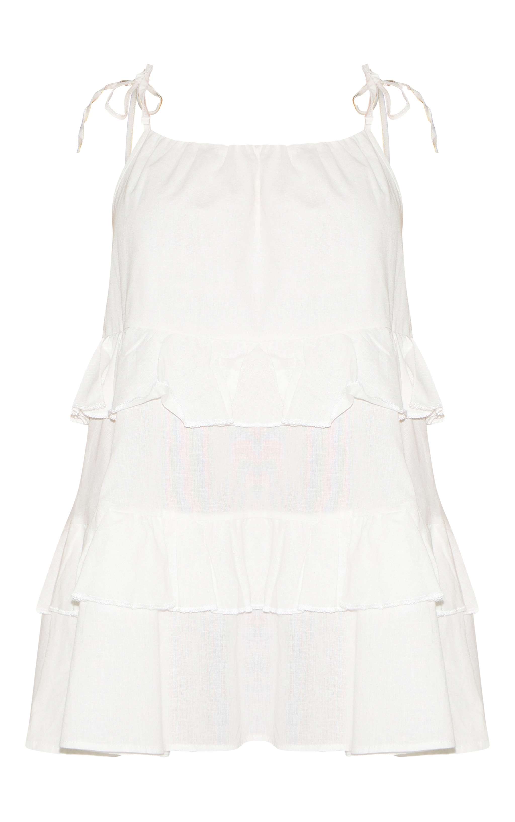 Petite Mini robe tissée blanche à étages volantés image 5
