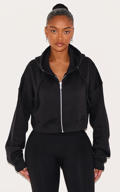 Shape Hoodie court noir à zip et manches longues