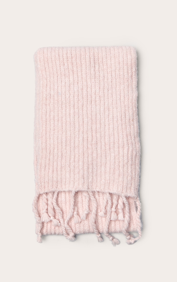Pink Chunky Knit Tassel Detail Scarf image 2