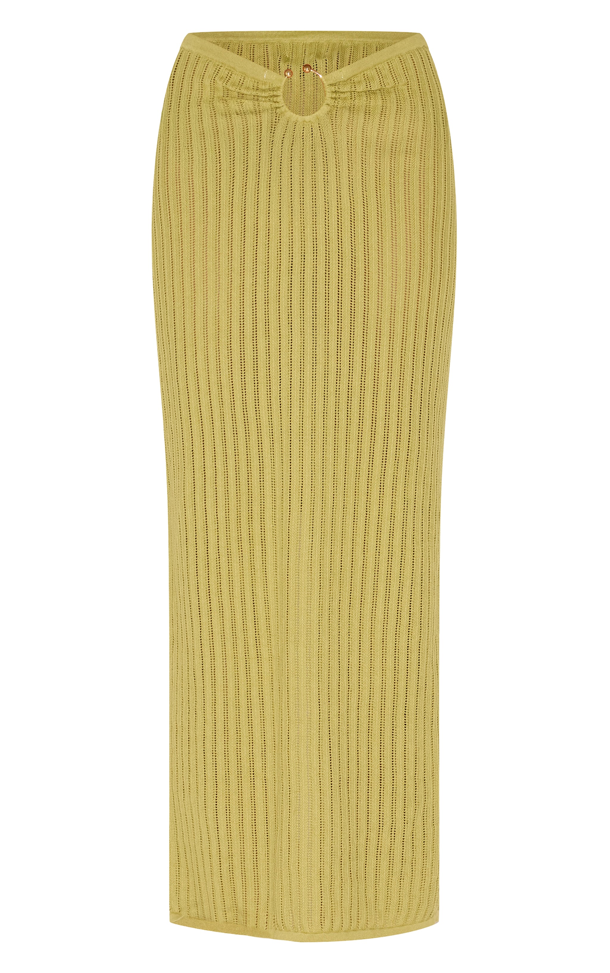 Olive Pointelle Knit Trim Split Maxi Skirt image 5