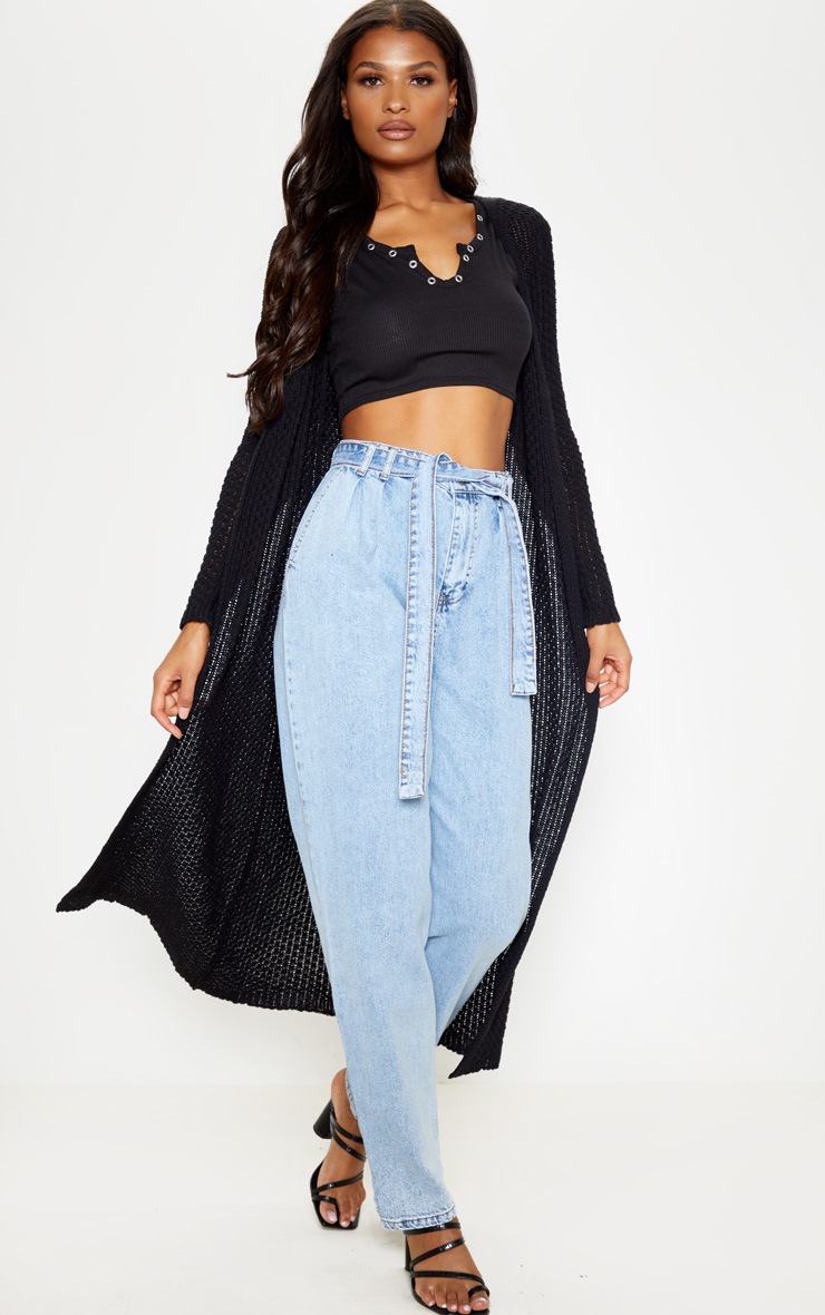 Gilet long en maille crochet noire