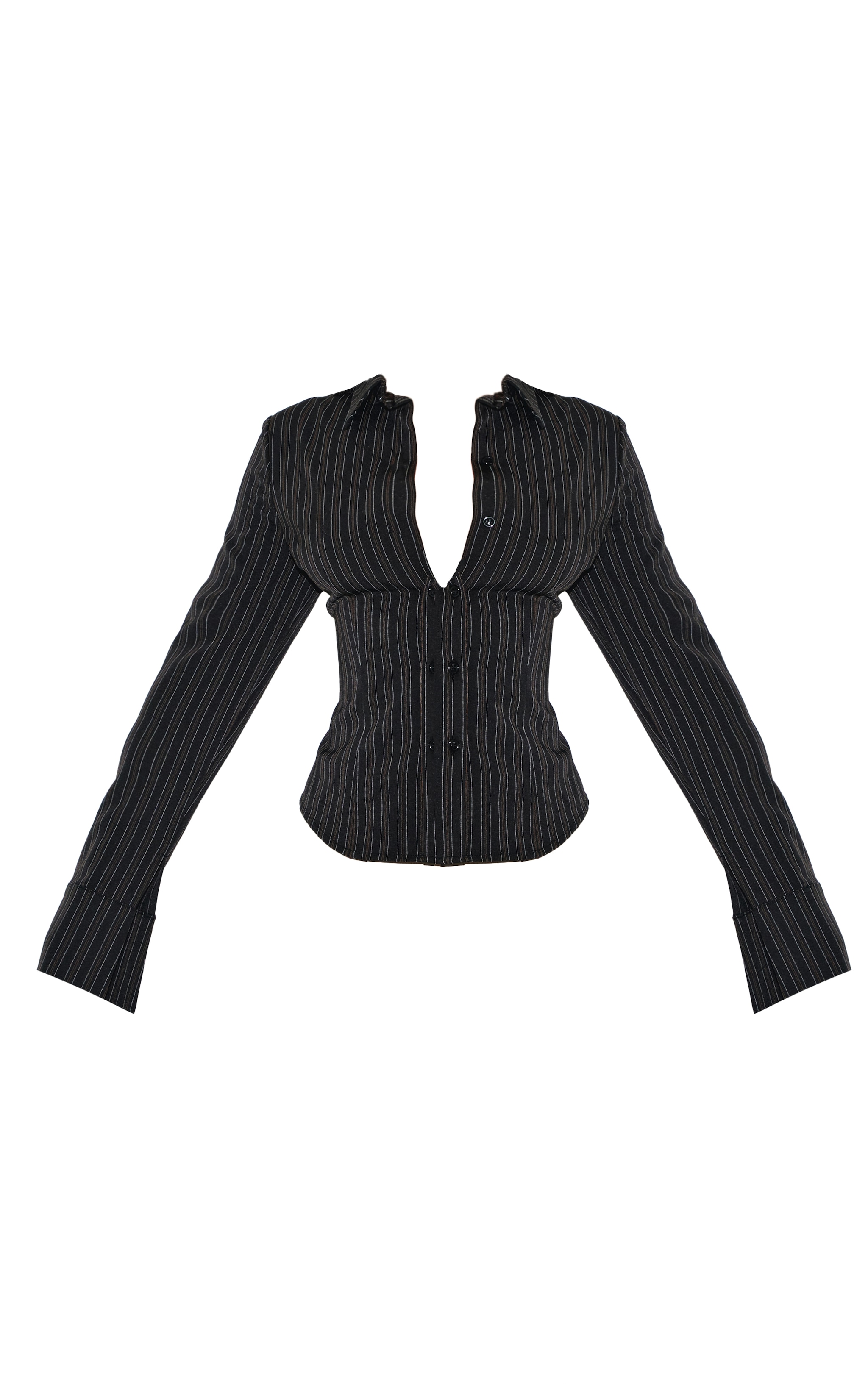 Petite Black Striped Long Sleeve Fitted Shirt image 5