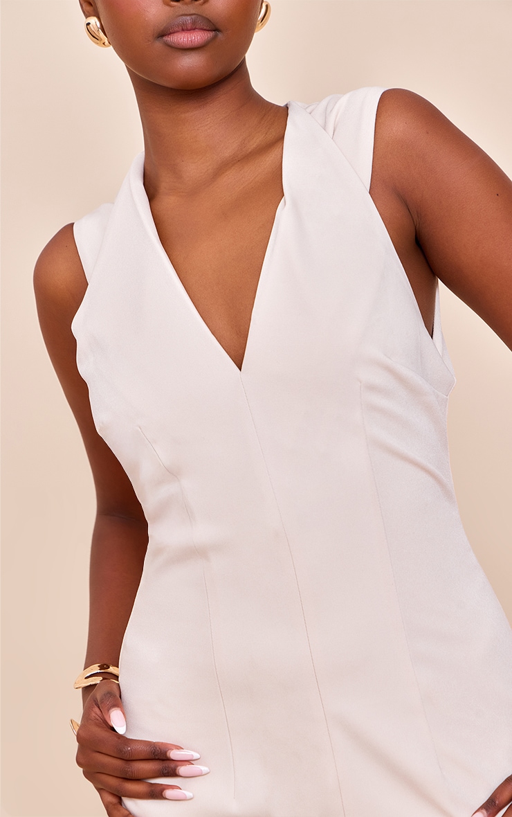 Almond Woven Collarless Mini Dress image 4
