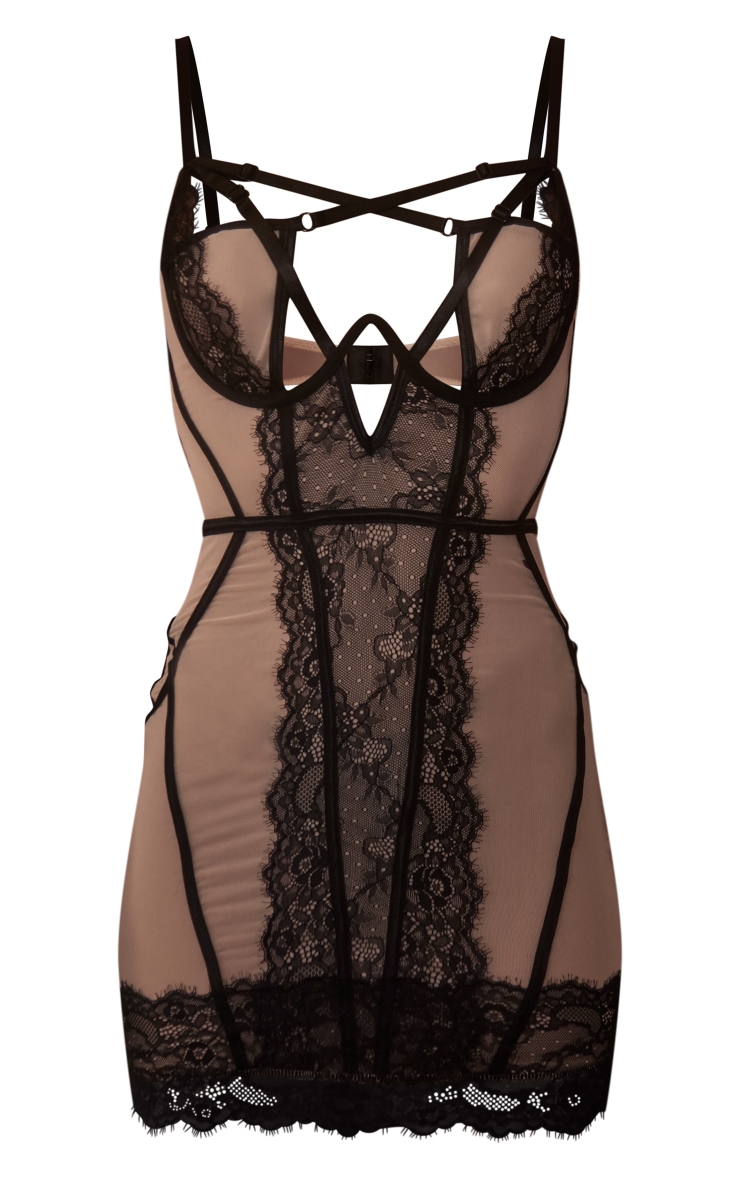  Nude Lace Contrast Detail Underwired Slip Dress image 4