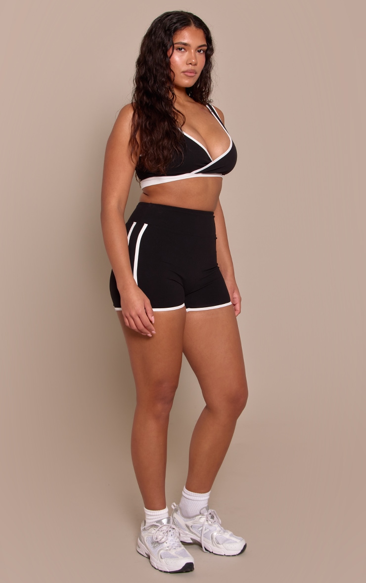 Shape Black Built In Bra Sculpt Contrast V-Neck Sports Bra image 3