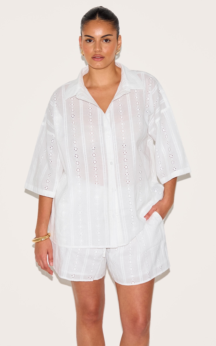 Plus White Broderie Boxy Shirt image 1