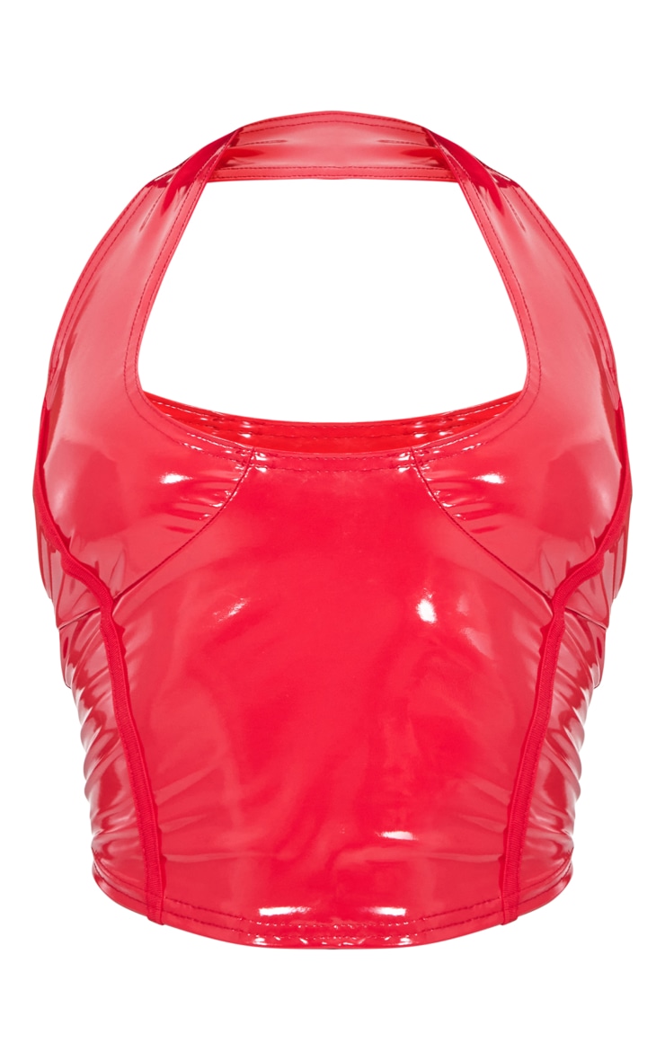 Red Vinyl Halterneck Crop Top image 1