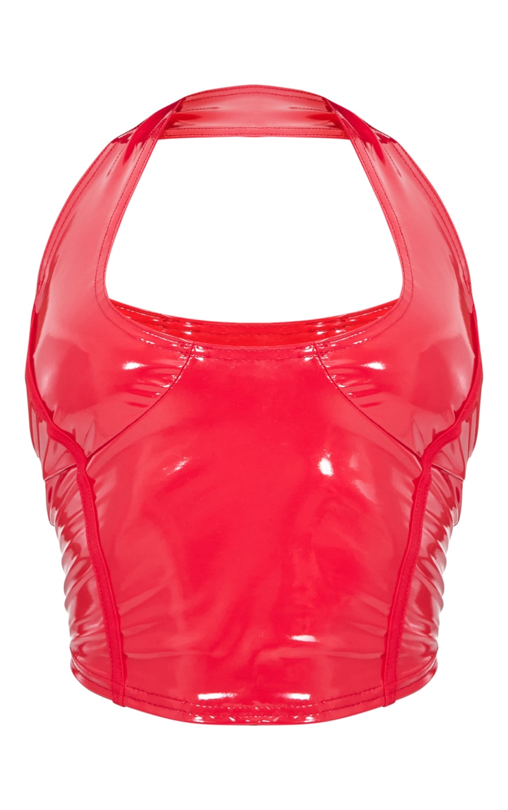  Red Vinyl Halterneck Crop Top image 1