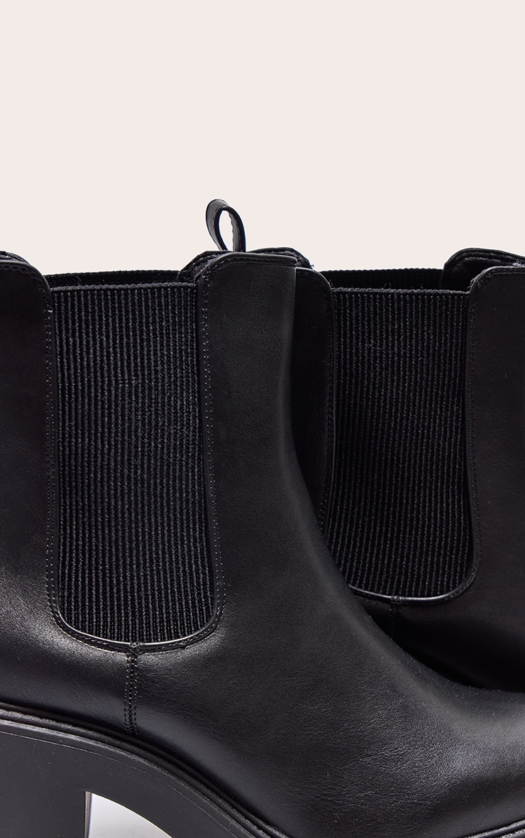 Black Wide Fit PU Chunky Chelsea Ankle Boots image 4