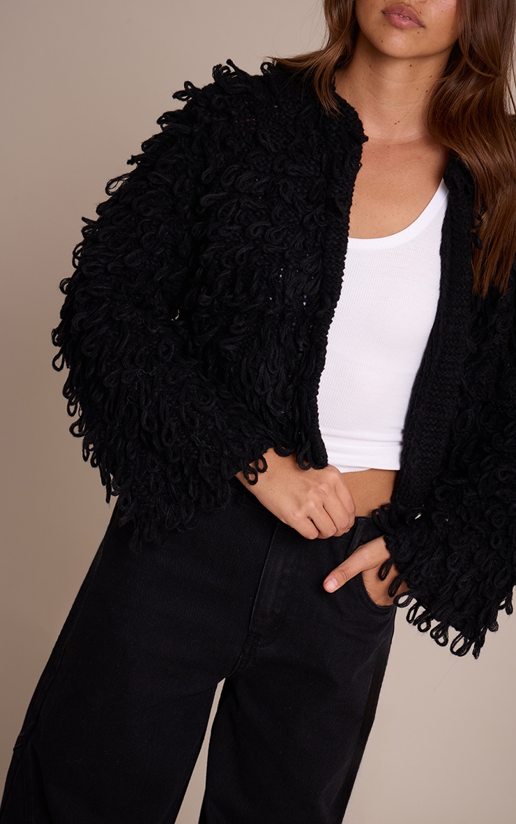Black Loop Knit Oversized Cardigan image 4