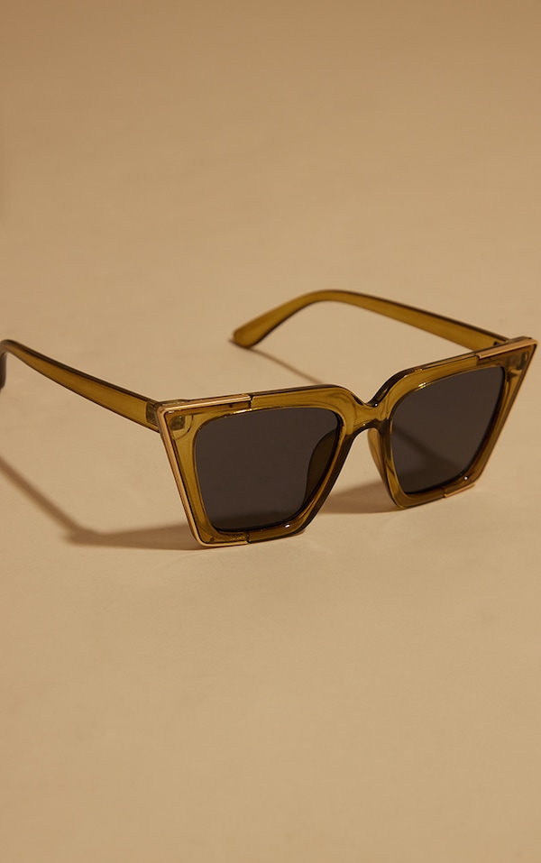 Olive Opaque Metal Square Cat Eye Sunglasses PrettyLittleThing USA