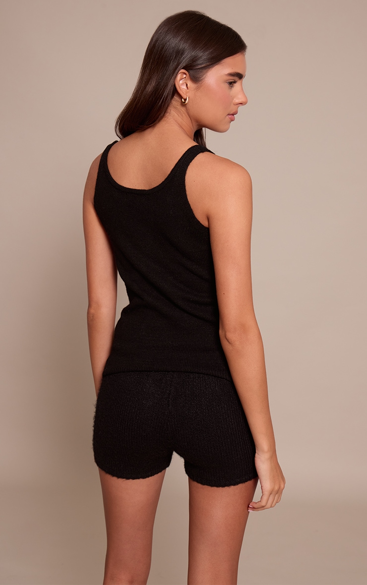 Black Knitted Scoop Neck Cami Top image 2