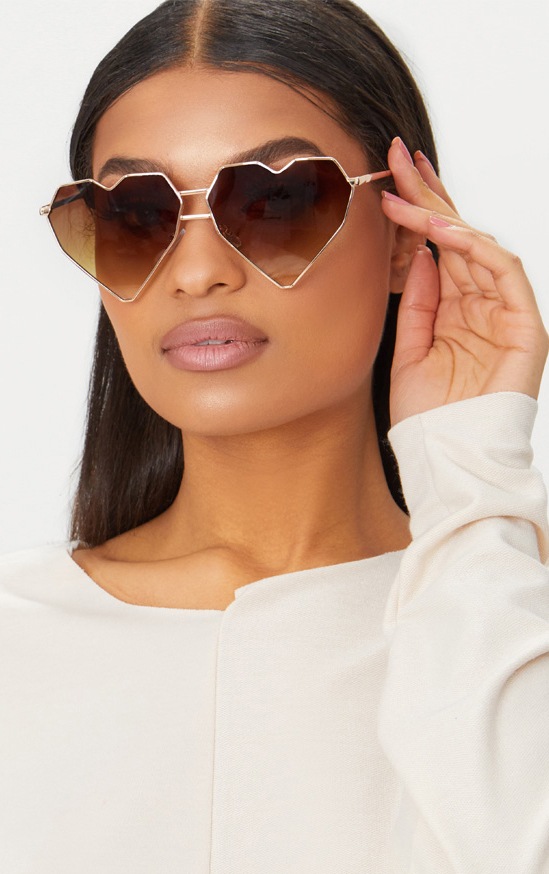 Gold Structured Heart Sunglasses PrettyLittleThing