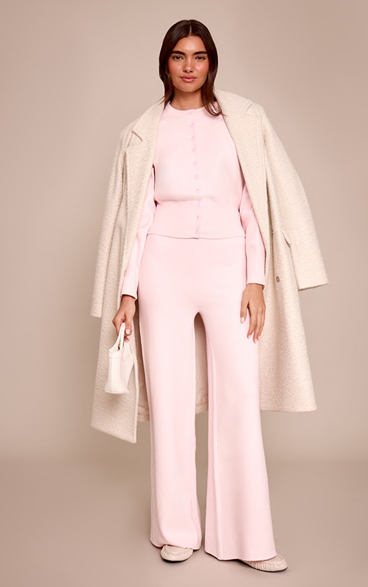 Soft Pink Compact Knit Placket Detail Cardigan  image 3