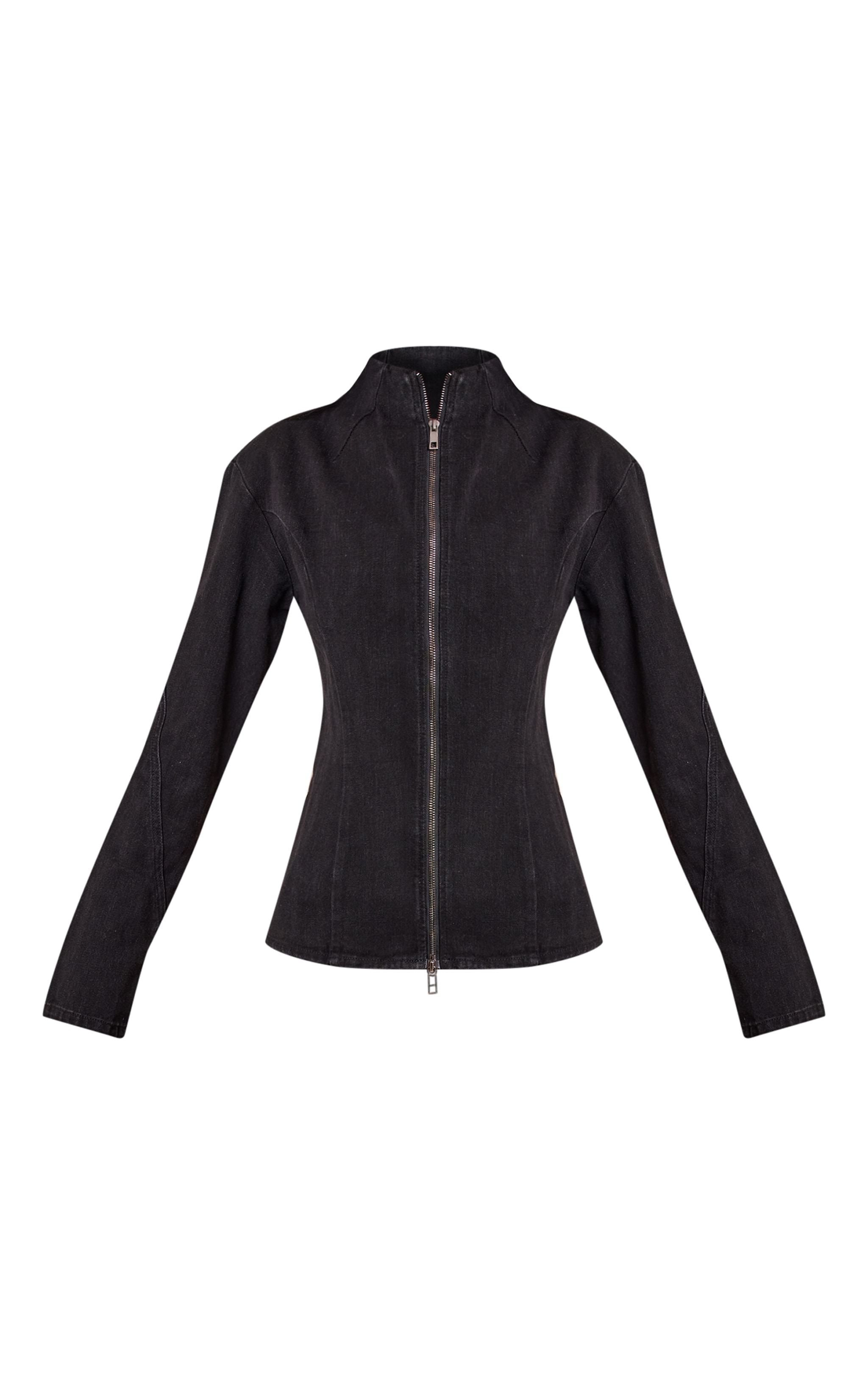 Tall Washed Black Seam Detail High Neck Fitted Jacket image 5