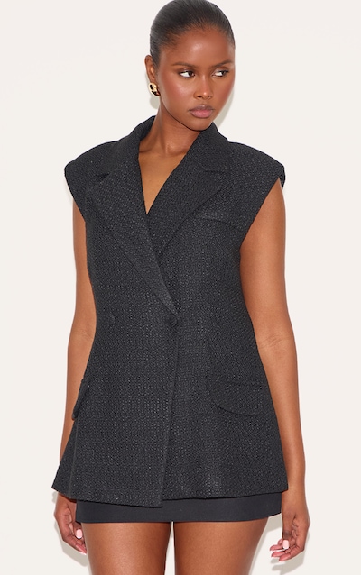 Gilet en maille sergée noire à double boutonnière
