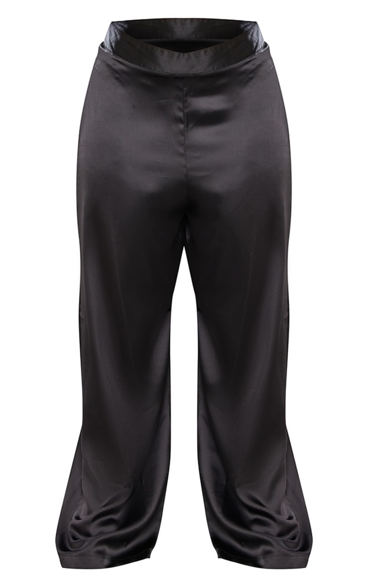 Plus Black Wide Leg High Waisted Satin Pants image 5