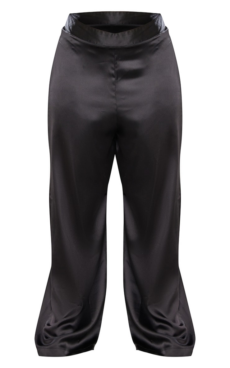  Plus Black Wide Leg High Waisted Satin Trousers image 5