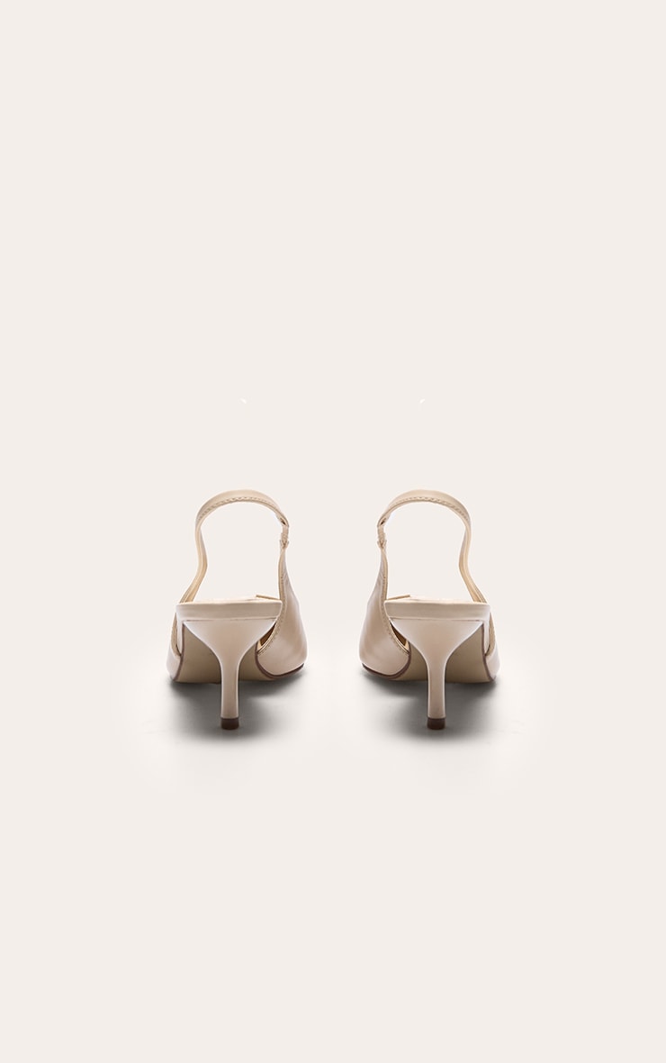 Cream Pu Point Toe Sling Back Mid Heeled Courts image 3